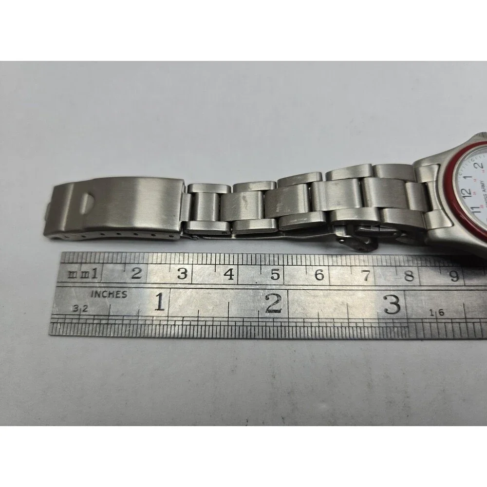 Vintage Swiss Army 1759 30mm Quartz Field Watch Red Bezel White Dial New Battery - Picture 10 of 11